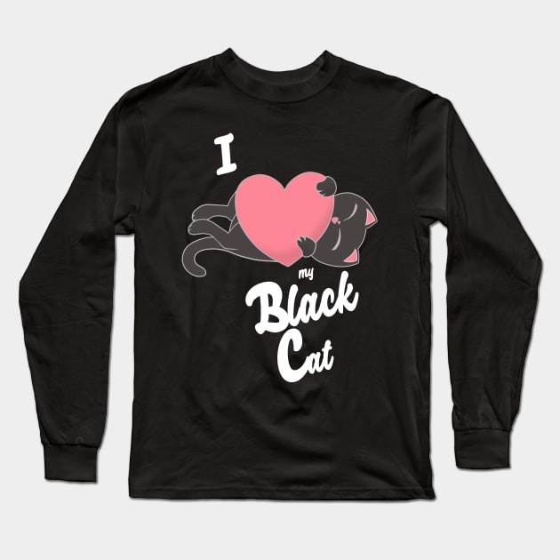 I Heart My Black Cat cute kawaii love Long Sleeve T-Shirt by xenotransplant